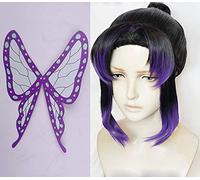LINLINCD Cosplay wig demonio matador: Kimetsu no Yaiba Kochou Shinobu Cosplay peluca resistente al calor+cubierta de cabeza de mariposa accesorios de horquilla peluca y mariposa