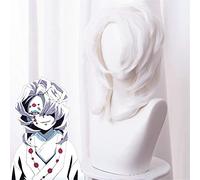 LINLINCD Cosplay wig demonios asesino kimetsu no yaiba rui Cosplay pelucas peluca blanca pelucas cortas sombrero disfraz de Halloween