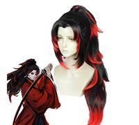 LINLINCD Cosplay wig demonios matadores: Kimetsu No Yaiba Tsugikuni Yoriichi Cosplay pelucas negro y rojo fibra de alta temperatura peluca de fibra + red de pelo libre