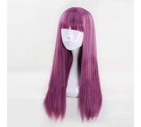 LINLINCD Cosplay wig descendientes Evie mujeres trenza azul negro mezclado rosa púrpura color largo pelo sintético Cosplay peluca completa resistencia al calor fibra rosa púrpura mezcla