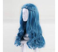 LINLINCD Cosplay wig descendientes Evie Women Braid Azul Negro Mixed Rosa Lila Color Pelo sintético de onda larga Cosplay Peluca completa Resistencia al calor Fibra Azul