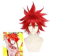 LINLINCD Cosplay wig destino/orden grande Super Karna pelo rojo Halloween peluca sintética Cosplay destino concierto RPG corto