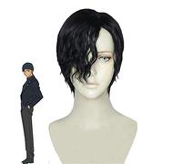 LINLINCD Cosplay wig Detective Conan Akai Shuuichi Negro Corto Cosplay Peluca con flequillo rizado negro Halloween Fiesta Carnaval Pelucas