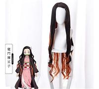 LINLINCD Cosplay wig Devil's Blade Cosplay Pelucas Kamado Nezuko Disfraz Peluca Negro Gradiente Marrón Amarillo Pelo Largo Rizado Sintético Cosplay Anime Peluca