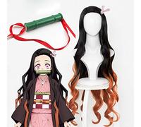 LINLINCD Cosplay wig DIOCOS Kimetsu no Yaiba Kamado Nezuko Cosplay Pelucas de Bambú Accesorios Varilla de Sellado Pelucas y Accesorios