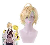LINLINCD Cosplay wig Division Rap Battle Hipnosis MIC Hifumi izanami Peluca corta amarilla Cosplay Disfraz Hombres Mujeres Pelucas de pelo sintético resistente al calor División Rap Battle