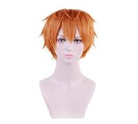 LINLINCD Cosplay wig Division Rap Hipnosis de combate MIC Busujima Meison Riou Naranja Corta Peluca Cosplay Disfraz Hombres Pelo Sintético Halloween Fiesta Pelucas