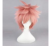 LINLINCD Cosplay wig Fairy Tail Natsu Dragneel Peluca 30 cm corta recta peluca para hombre mujer unisex disfraz Cosplay peluca rosa Hollween fiesta de Navidad como foto
