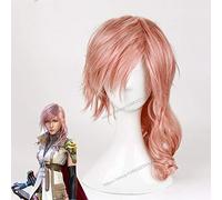 LINLINCD Cosplay wig Final Fantasy Ff13 Eclair Farron Blitz Cosplay peluca rosa rizada peluca de fibra de alta temperatura para fiesta de Halloween + gorro de peluca