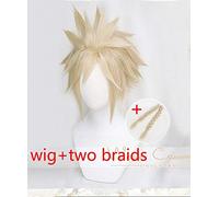 LINLINCD Cosplay wig Final Fantasy Vii 7 Cloud Strife Lino Rubio Cosplay Pelucas de Fibra de Alta Temperatura Peluca de Cabello+Peluca Libre Peluca Peluca y Trenzas