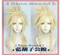 LINLINCD Cosplay wig Final Fantasy Vii 7 Nubes Rubio Dorado Cosplay Pelucas de Fibra de Alta Temperatura Cabello Peluca+Peluca Gorra Nube Rayas