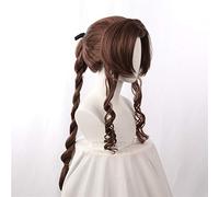 LINLINCD Cosplay wig Final Fantasy VII Aerith Gainsborough Cosplay Peluca FF7 Largo Rizado Cosplay Peluca Pelo Sintético Resistente al Calor+Gorro de Peluca como Foto