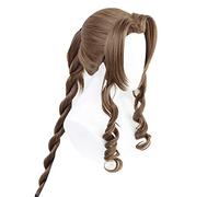 LINLINCD Cosplay wig Final Fantasy VII Aerith Gainsborough Cosplay Pelucas Largo Rizado Cosplay Peluca Pelo Sintético Resistente al Calor Peruca+Gorro de Peluca