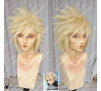 LINLINCD Cosplay wig Final Fantasy VII FF7 Nubekluf Corto Dorado Rubio Resistente al Calor Cosplay Peluca de Cabello+Gorro de Peluca Gratis