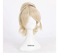 LINLINCD - Cosplay Wig Final Fantasy XV Lunafreya Nox Flor Princesa Luna Cosplay Peluca Corta Luz Rubio Peluca Cabello+Peluca Resistente al Calor Sintético Resistente al Calor