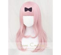 LINLINCD Cosplay wig Fujiwara Chika 55cm rosa largo rizos peluca Anime Kaguya-sama: el amor es la guerra resistente al calor pelo Cosplay pelucas de disfraces+arco horquilla peluca y arco