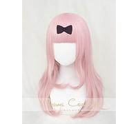 LINLINCD Cosplay wig Fujiwara Chika Cosplay peluca Kaguya-sama: el amor es la guerra 55cm Rosa Cosplay Cosplay pelucas de disfraz+gorro de peluca+lazo negro horquilla peluca y horquilla