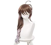 LINLINCD Cosplay wig Game Arknights Eyjafjalla Cosplay peluca de 80 cm de largo rizado marrón mezclado marrón resistente al calor sintético peluca de pelo mujeres Pelucas