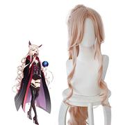 LINLINCD Cosplay wig Game Arknights Gitano Cosplay pelucas rosa largo rizado desmontable cola de caballo pelo sintético Anime disfraz peluca Halloween fiesta WG171