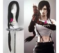 LINLINCD Cosplay wig Game FF15 Final Fantasy Cosplay Tifa Lockhart peluca mujeres niñas 97 cm largo cola de caballo negro sintético peluca de pelo Cosplay accesorios