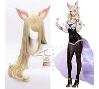 LINLINCD Cosplay wig Game LOL WOMEN ROLE PLAY KDA Team Ahri Cosplay peluca de pelo largo rubio pelucas trajes+2 orejas talla única Ahri