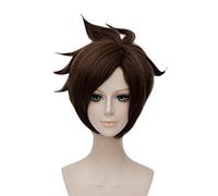LINLINCD Cosplay wig Game Overwatch Tracer Lena Oxton Cosplay peluca 30 cm marrón corto fibra resistente al calor peluca Anime disfraz pelucas