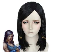 LINLINCD Cosplay wig Game QW Overwatch Fareeha Amari Pharah Peluca Cosplay Disfraz Corto Negro Pequeño Trenza Pelo Sintético Pelucas