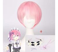 LINLINCD Cosplay wig Gradued Color re zero Re: Vivir en un mundo diferente a Zero Ram peluca Rem pelucas Cosplay disfraz peluca+diadema Ram peluca y diadema