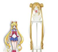 LINLINCD Cosplay wig Guapo Soldado Marinero Luna Tsukino Usagi Cosplay Pelucas 90 cm Amarillo Largo recto Pelo sintético Pelucas Anime Disfraz Fiesta Peluca Tsukino Usagi