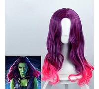 LINLINCD Cosplay wig Guardián de la galaxia Gamora Cosplay peluca de 60 cm de largo rizado ondulado pelo sintético para mujeres película Anime Cos peluca lila degradado rojo Gamora