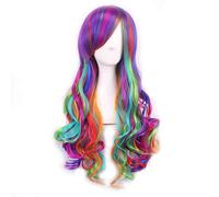 LINLINCD Cosplay wig harajuku estilo arco iris pelo peluca de onda larga mujeres Anime Cosplay peluca