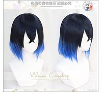 LINLINCD Cosplay wig Hashibira Inosuke corto azul Ombre peluca matademonios Kimetsu no Yaiba Cabello resistente al calor Cosplay Disfraz Pelucas+Gorra de peluca gratis