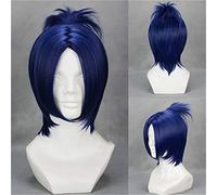 LINLINCD Cosplay wig HITMAN REBORN! Cosplay Peluca Rokudou Mukuro Azul Corto Estilo Peluca de Fibra Resistente al Calor para Halloween Fiesta 244A