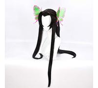 LINLINCD Cosplay wig hoja de matademonios Kochou Kanae Cosplay peluca Kimetsu no Yaiba largo negro recto débil encaje sintético+horquilla+gorro peluca con horquilla