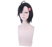 LINLINCD Cosplay wig ID: INVADED Koharu Hondomachi peluca corta negra Cosplay disfraz de pelo sintético resistente al calor pelucas de fiesta de carnaval (sin sombrero)