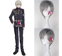 LINLINCD Cosplay wig Japan Anime Seraph of the End Hombre Hiiragi Shinya Cosplay Peluca Hiiragi Shinya Juego de rol Gris Plateado Peluca de Pelo Corto Disfraces Talla Única Gris Plata Gris Plata