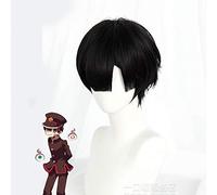 LINLINCD Cosplay wig Jibaku Shounen Hanako Kun Yugi Amane Negro Corto Peluca Cosplay Disfraz Atado al baño Hanako-Kun pelucas de pelo sintético resistente al calor negro