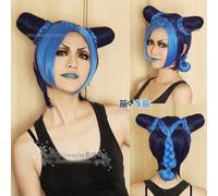 LINLINCD Cosplay wig JoJos extraña aventura viento dorado Jolyne Cujoh Kujo pelucas JoJo no Kimyou na bouken moño trenzas pelo Cosplay pelucas+gorro de peluca azul