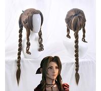 LINLINCD Cosplay wig juego FFVII Aerith Cosplay peluca mujeres trenzado cabello final fantasía VII Cosplay peluca Aerith Gainsborough pelucas+casquillo de peluca gratis