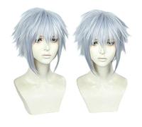 LINLINCD Cosplay wig juego Kingdom Hearts III Riku corto gris mezcla color peluca resistente al calor pelo sintético Cosplay pelucas de disfraces+peluca gratis gorra