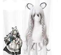 LINLINCD Cosplay wig juego Pramanix Cosplay juego Arknights peluca de plata blanca pelo sintético con trenza Cosplay peluca de mujer