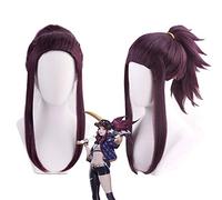 LINLINCD Cosplay wig K/DA Akali Mujeres Oscuro Púrpura Cola de Caballo Peluca Cosplay Disfraz KDA El asesino Rogue Resistente al Calor Sintético Pelucas