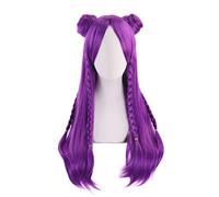 LINLINCD Cosplay wig K/DA Kaisa Peluca larga de trenza morada con moño Cosplay disfraz KDA Kai'Sa mujeres resistente al calor pelo sintético Halloween fiesta pelucas