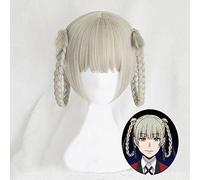 LINLINCD Cosplay wig Kakegurui Compulsive Gambler Cosplay Pelucas Runa Yomozuki Ririka Momobami Resistente al Calor Cosplay Peluca+Peluca Gorra Gris
