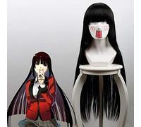 LINLINCD Cosplay wig Kakegurui Jabami Yumeko Cosplay peluca de 80 cm de largo recta resistente al calor peluca sintética para mujeres Anime peluca negra