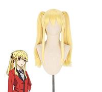 LINLINCD Cosplay wig Kakegurui Saotome Meari Golden Peluca Amarillo Pelo Sintético Pigtails Cosplay para Mujeres Halloween Concierto Juego de rol Cabello