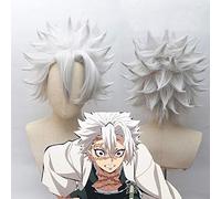 LINLINCD Cosplay wig Kimetsu no Yaiba Shinazugawa Sanemi Cosplay peluca hoja de matademonios Halloween Anime corto gris plata pelo