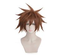 LINLINCD Cosplay wig Kingdom Hearts III Sora Brown peluca corta Cosplay disfraz hombres resistente al calor pelo sintético fiesta Cosplay pelucas