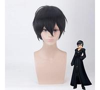 LINLINCD Cosplay wig Kingdom Hearts Xion Cosplay peluca de 30 cm corta recta resistente al calor sintético disfraz fiesta Halloween Cos peluca negro Xion