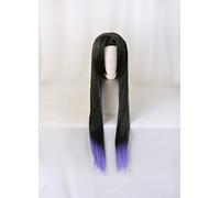 LINLINCD Cosplay wig Kochou Kanae peluca demonio asesino Kimetsu No Yaiba Cosplay Negro Púrpura Peluca Pelo sintético liso para sombreros adultos+peluca gratis Ca solo peluca